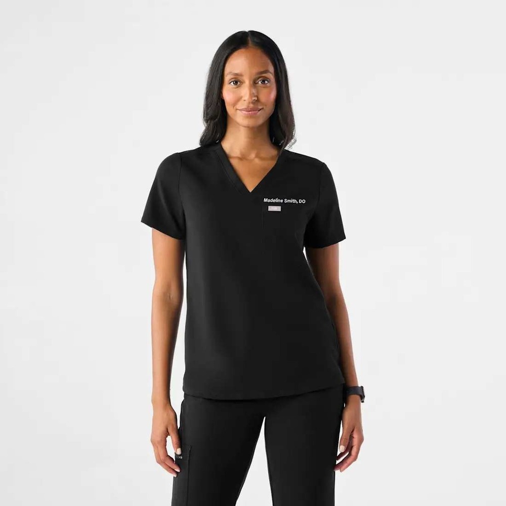 FIGS Catarina Scrub Top Womens Large One Pocket V-Neck Technical Black